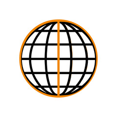Obraz premium Simple Wireframe Globe Icon in Orange and Black 
