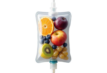 Fruit IV Drip Bag: Orange, Apple, Kiwi, Grapes, Plum, Blueberries, transparent background