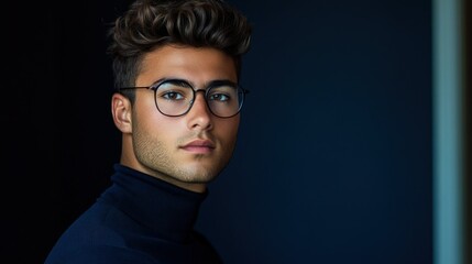 A handsome young man poses while wearing stylish glasses