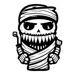 Whimsical Mummy Character Illustration in Black