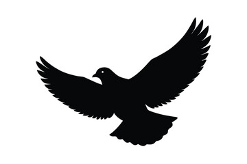 Obraz premium A dramatic, impactful silhouette of a dove in flight against a plain white background.
