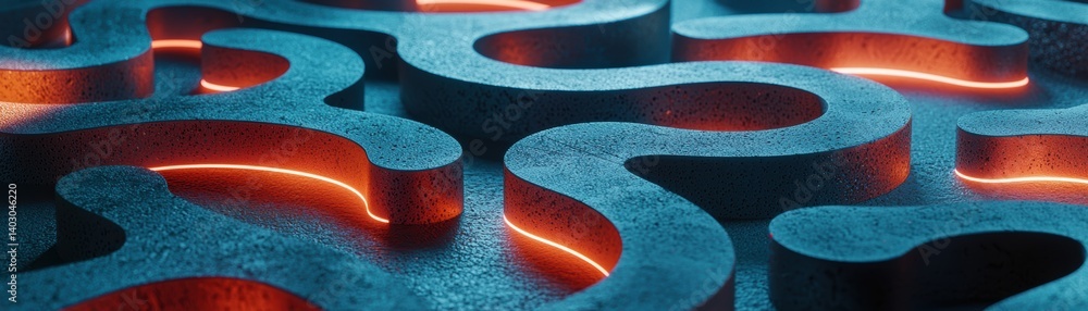 Poster a close-up view of intricate, wavy patterns with illuminated edges, creating a dynamic and textured 
