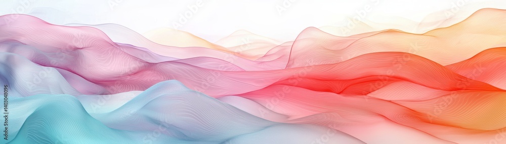 Poster a colorful abstract wave pattern with flowing lines in shades of pink, blue, and orange, creating a 
