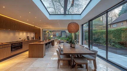 Modern Kitchen Extension with Glass Walls and Skylight