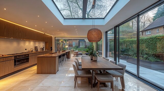 Modern Kitchen Extension with Glass Walls and Skylight