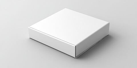 Blank white rectangular box mockup with lid on light grey surface for product layouts, packaging design blogs and minimalistic presentation websites.