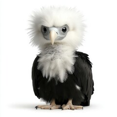 Fototapeta premium Fluffy Black And White Baby Bird Close Up Studio Shot
