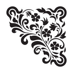 Elegant Black Floral Corner Ornament – Vintage Decorative Vector Design on White Background