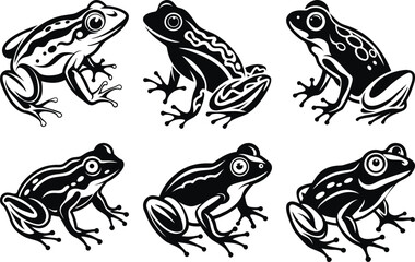 Frog silhouette vector art set