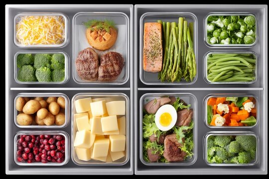 A clean, organized meal prep fridge labeled by days of the week