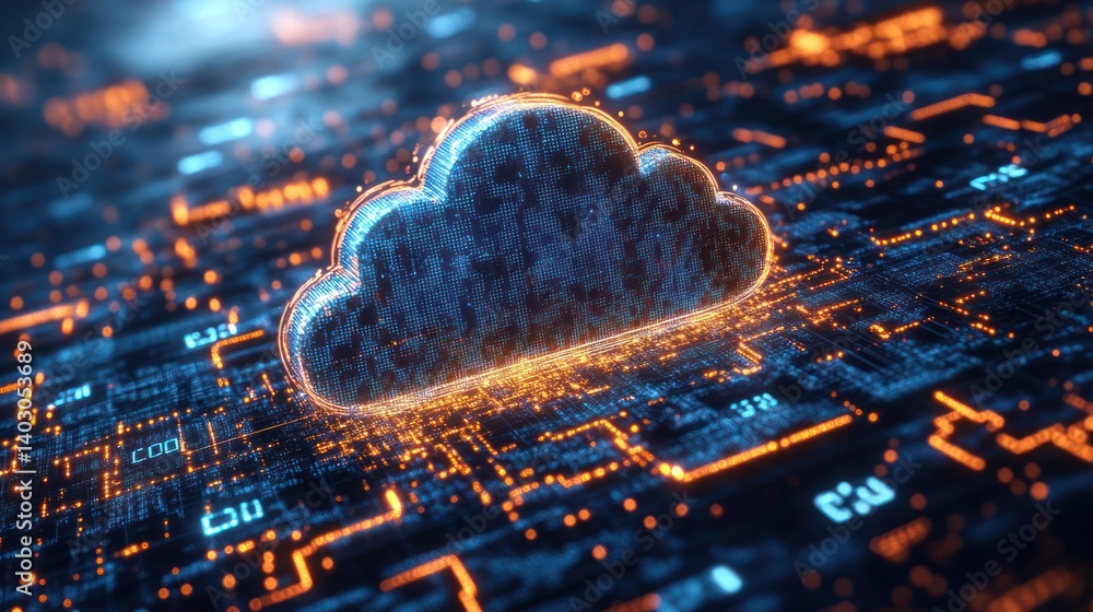Aufkleber glowing cloud data server circuit board digital technology background
