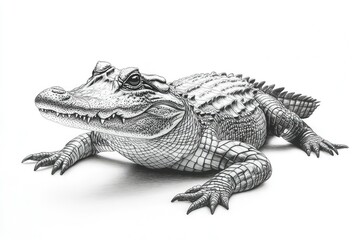 Obraz premium stylish moving and attractive, pencil style, high definition, white background of an angry sharp-toothed alligator