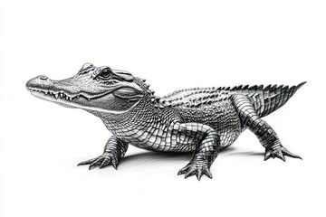 Obraz premium Highly professional, moving and attractive, pencil style, high definition, white background angry alligator