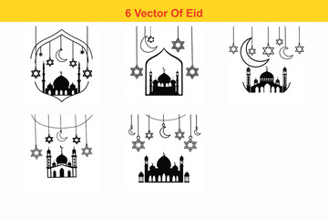 Mosque Line Minimalist Design of Islamic Ornament Background,Eid Mubarak Greeting Card Template