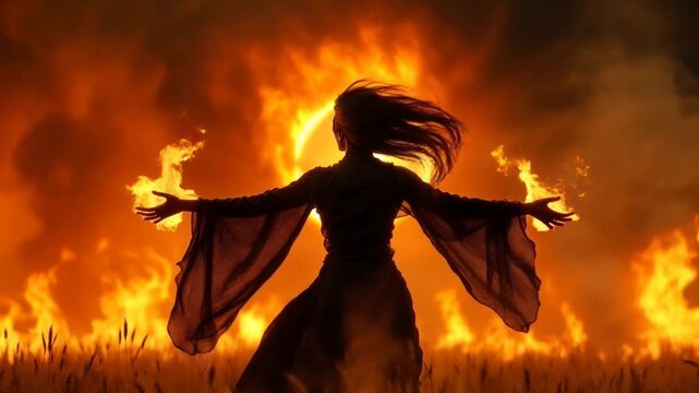 Goddess of death and the consuming fire. Fantasy horror genre. Creepy video clip.