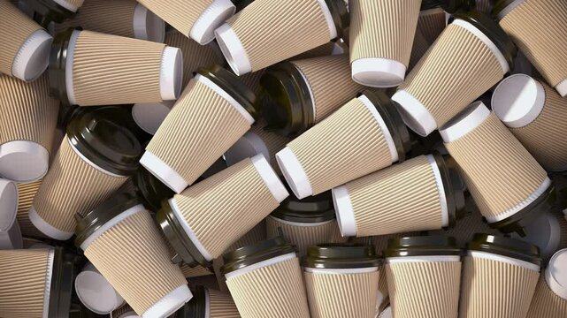 Coffee plastic or paper cups background or transitions with alpha channel . 3d animation