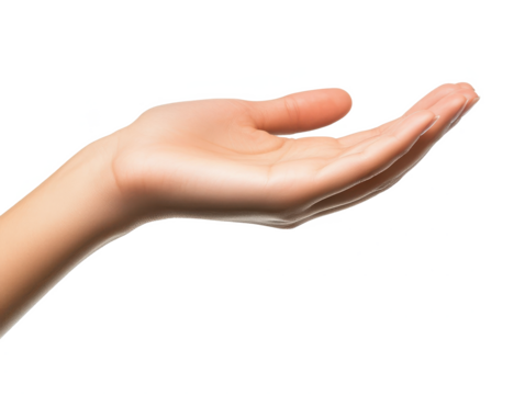 Isolated human hand open palm gesture receiving concept stock photo and illustration