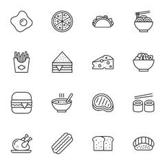 A set of food icons including a sandwich, a bowl of soup, a bowl of salad