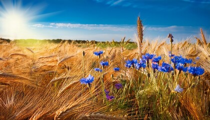 Wheat and cornflowers during summer