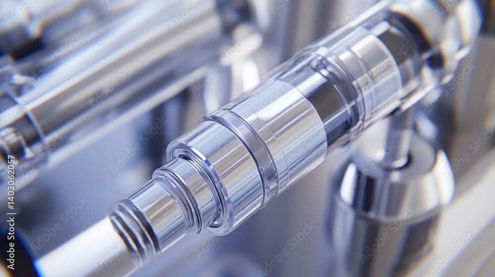 Poster detailed view showing components of a metallic mechanical device