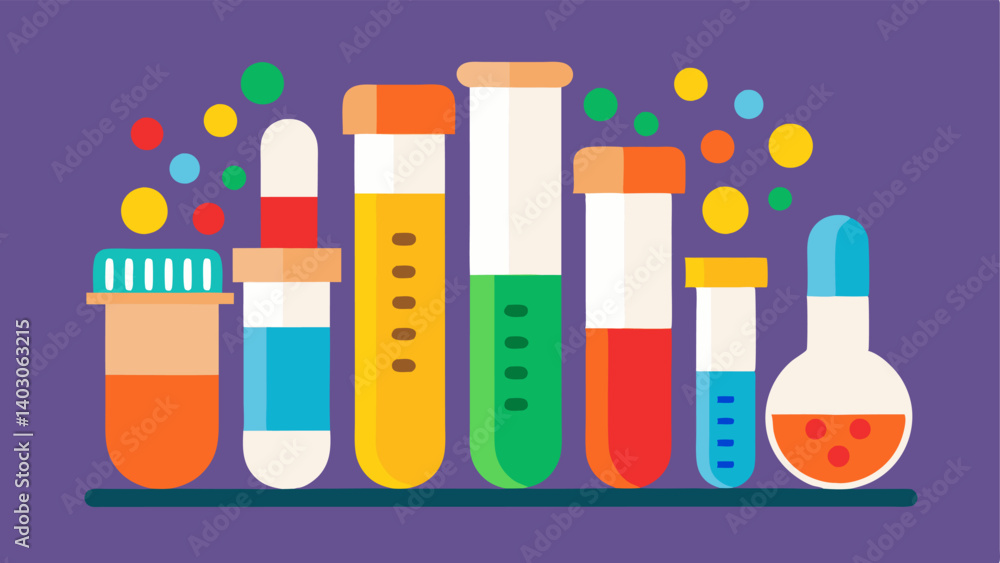 Poster test tube and supplements an illustration of test tubes filled with colorful liquids alongside an ar