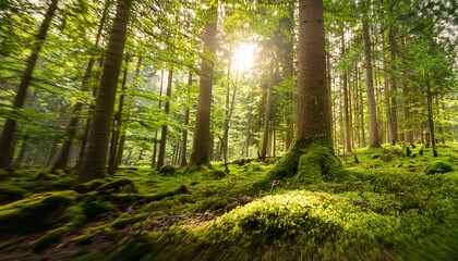 Fototapeta premium Dreamy scenery in a green forest a panoramic nature shot