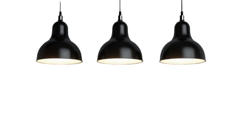 Pendant Lights, Black, Three, Warm Light, Transparent Background