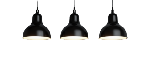 Pendant Lights, Black, Three, Warm Light, Transparent Background