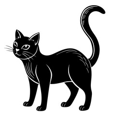 Obraz premium A black cat arching its back, vector silhouette on a white background