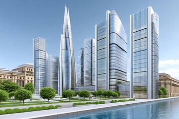 Obraz premium Urban skyline expanding with new high-rise buildings under development