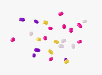 Bright and colorful candy sprinkles scattered and floating in mid-air, 3d illustration