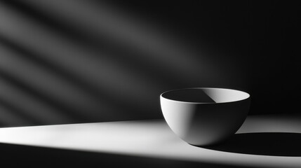 A white bowl sits in the dramatic play of light and shadow