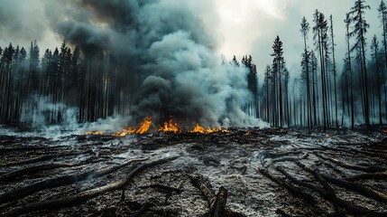 Forest Fire Burning with Smoke and Destruction