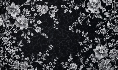 Delicate lace pattern with floral and vine motifs on a transparent background, intricate and elegant detail for fashion or design,