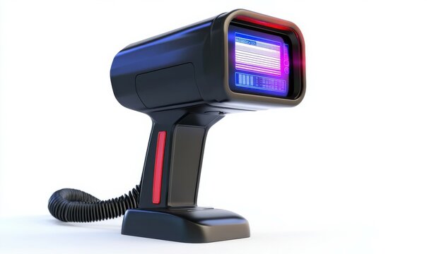 Laser scanner reader for barcode isolated on white background