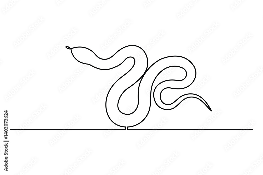 Poster continuous single line drawing of snake outline isolated vector art design