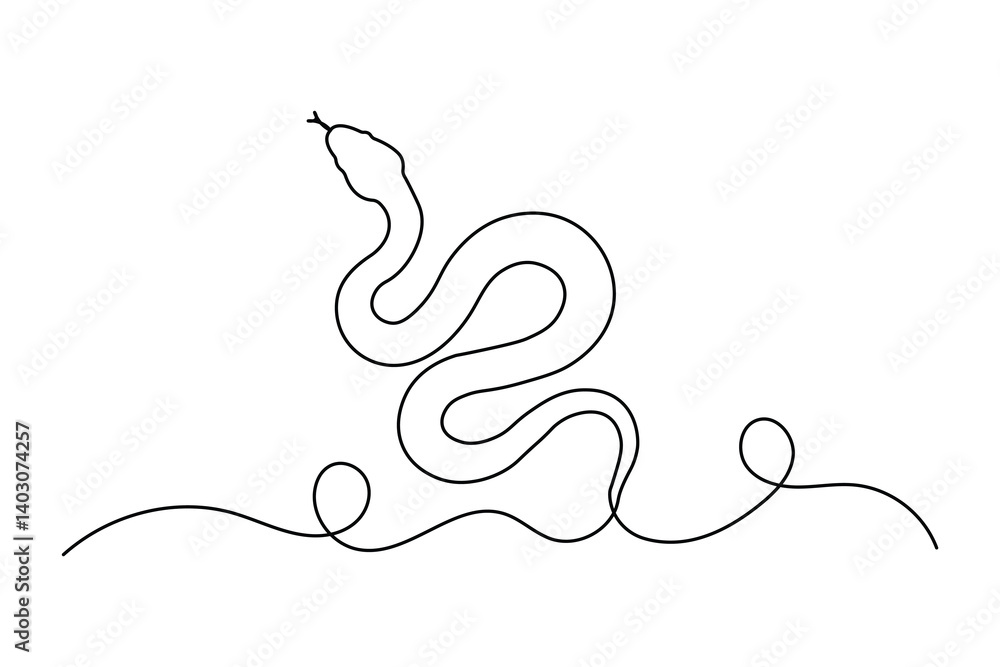 Poster continuous single line drawing of snake outline isolated vector art design