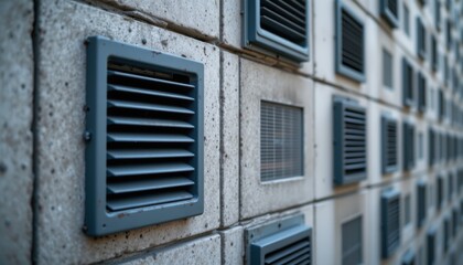 Obraz premium Air vent installation process urban area architectural photography concrete environment close-up view design concept