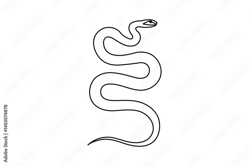Poster continuous single line drawing of snake outline isolated vector art design