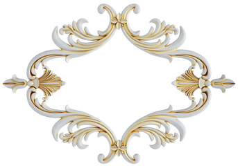 Gold patina ornament  frame on transparent background, cut out, 3D render
