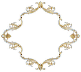 Gold patina ornament  frame on transparent background, cut out, 3D render
