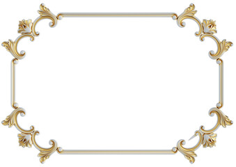 Gold patina ornament  frame on transparent background, cut out, 3D render
