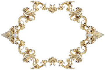 Gold patina ornament  frame on transparent background, cut out, 3D render
