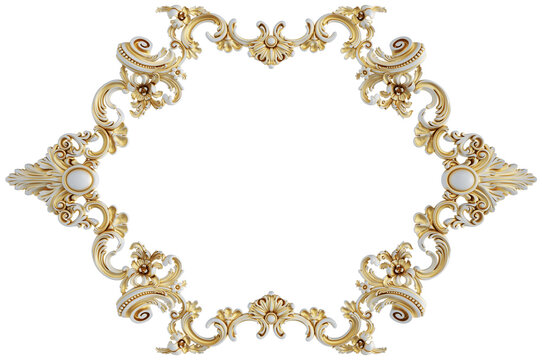 Gold patina ornament  frame on transparent background, cut out, 3D render
