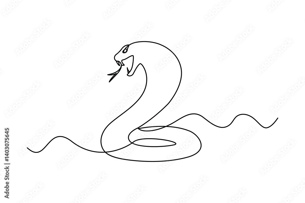 Poster continuous single line drawing of snake outline isolated vector art design