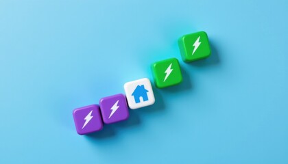 Obraz premium Energy efficiency in homes understanding power management with colorful blocks on blue background