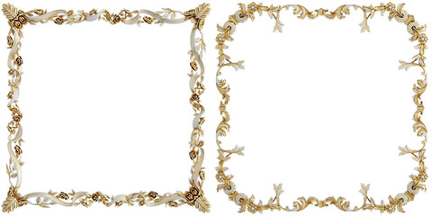 Gold patina ornament  frame on transparent background, cut out, 3D render
