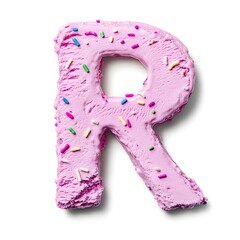 Pink Ice Cream Letter R with Sprinkles on White Background