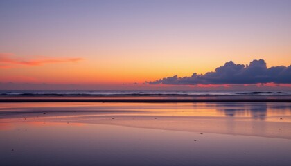 Obraz premium Tranquil sunset over ocean waves beachfront photography serene environment elevated viewpoint nature's beauty