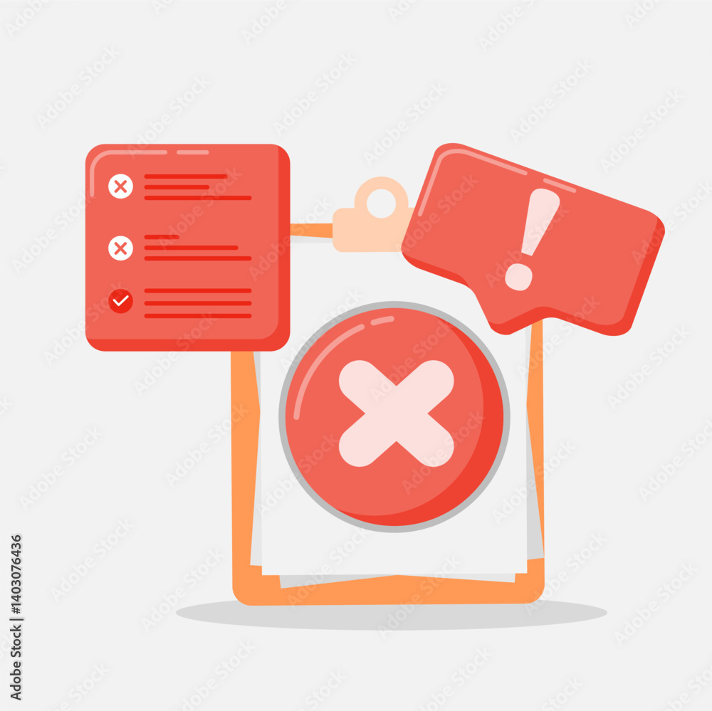 Aufkleber concept of isolated wrong checklist. negative checklist for problem, issue, failure in application. 